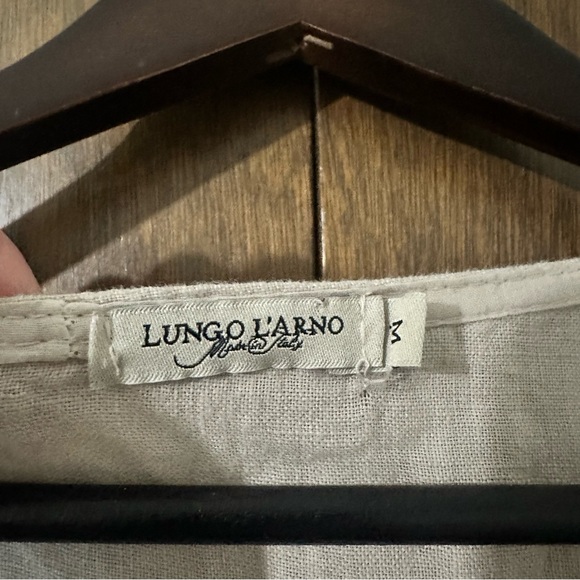 Lungo L’Arno Cream Linen Blue Paisley Swirl Midi Dress Size Medium Boho - Picture 9 of 11